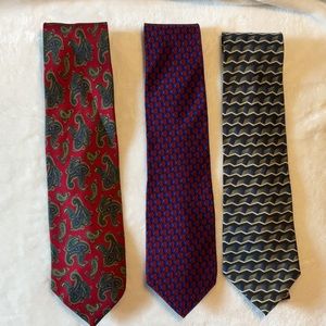 Various brands set of three 100% silk ties.